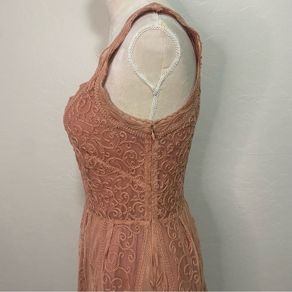 Anthropologie Yoana Baraschi At Dusk Dress Mauve Lace Sleeveless V-neck Mini 4 - Picture 7 of 16